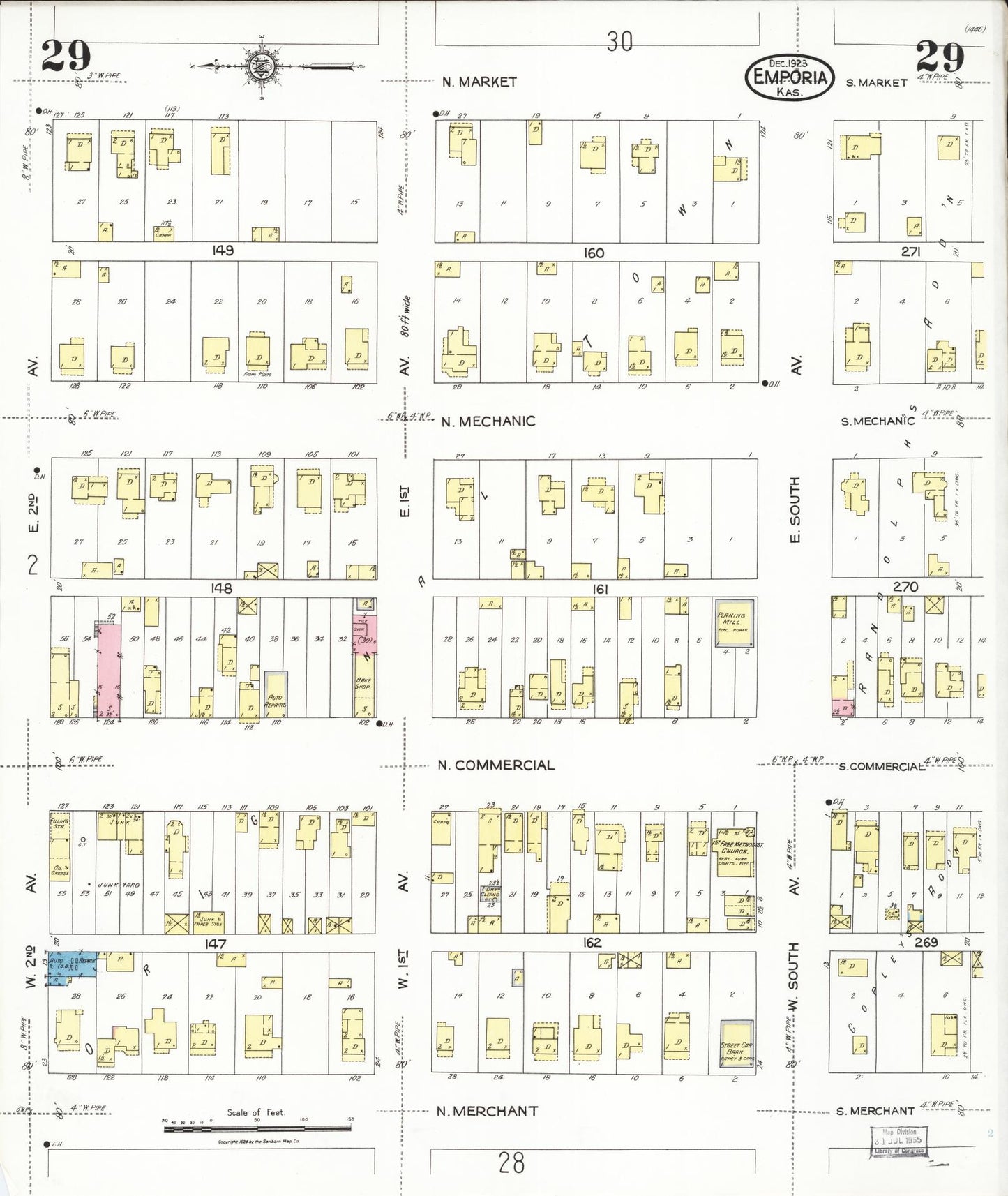 Sanborn Fire Insurance Map from Emporia, Lyon County, Kansas (1923), Sheet #0029 - Complete Map Set gallery image, historic Sanborn map, vintage wall art, Kansas Kansas