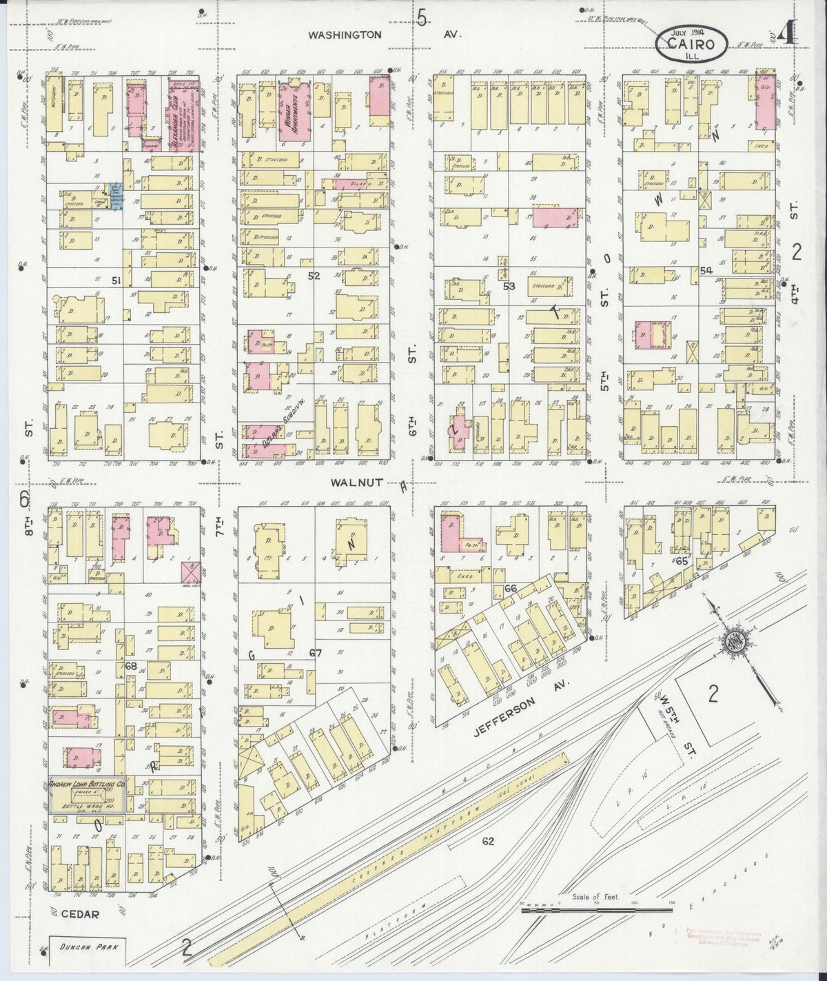 Sanborn Fire Insurance Map from Cairo, Alexander County, Illinois (1914), Sheet #0004 - Historic Sanborn Fire Insurance Map Print, vintage old map wall art, antique decor, genealogy gift, Illinois Illinois map