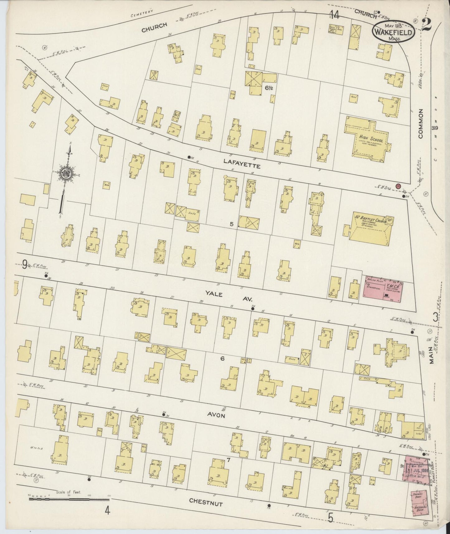 Sanborn Fire Insurance Map from Wakefield, Middlesex County, Massachusetts (1915), Sheet #0002 - Complete Map Set gallery image, historic Sanborn map, vintage wall art, Massachusetts Massachusetts
