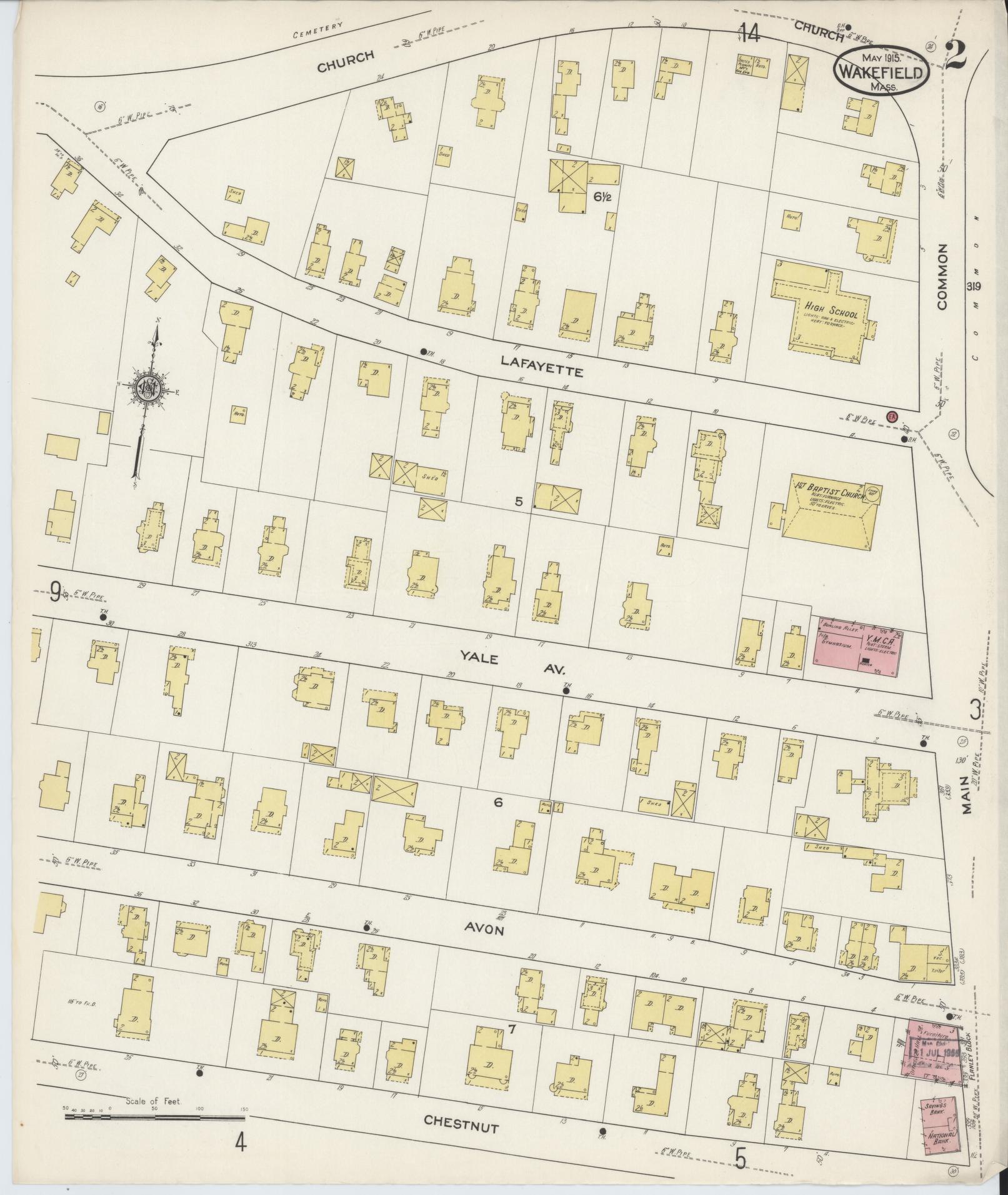 Sanborn Fire Insurance Map from Wakefield, Middlesex County, Massachusetts (1915), Sheet #0002 - Complete Map Set gallery image, historic Sanborn map, vintage wall art, Massachusetts Massachusetts