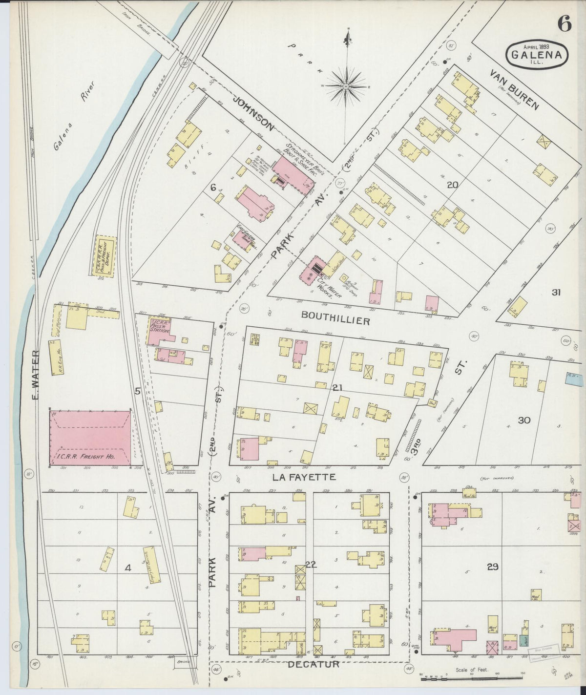 Sanborn Fire Insurance Map from Galena, Jo Daviess County, Illinois (1893), Sheet #0006 - Historic Sanborn Fire Insurance Map Print, vintage old map wall art, antique decor, genealogy gift, Illinois Illinois map