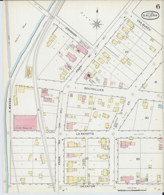 Sanborn Fire Insurance Map from Galena, Jo Daviess County, Illinois (1893), Sheet #0006 - Historic Sanborn Fire Insurance Map Print, vintage old map wall art, antique decor, genealogy gift, Illinois Illinois map