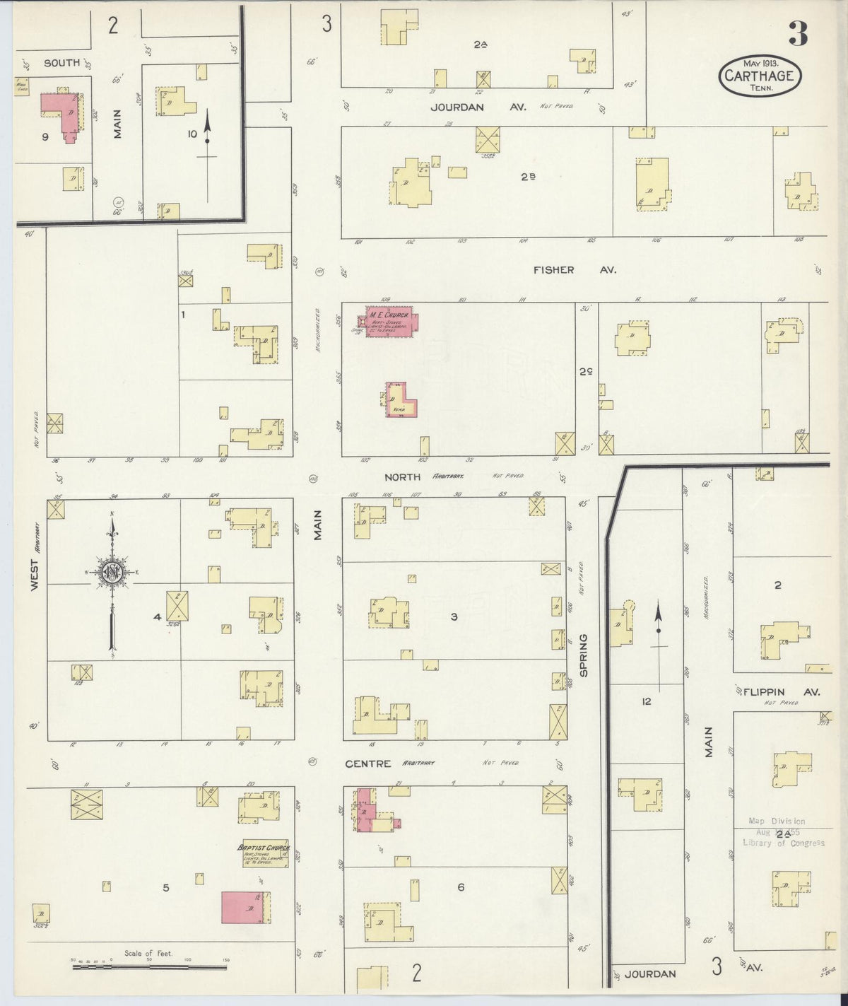 Sanborn Fire Insurance Map from Carthage, Smith County, Tennessee (1913), Sheet #0003 - Complete Map Set gallery image, historic Sanborn map, vintage wall art, Tennessee Tennessee