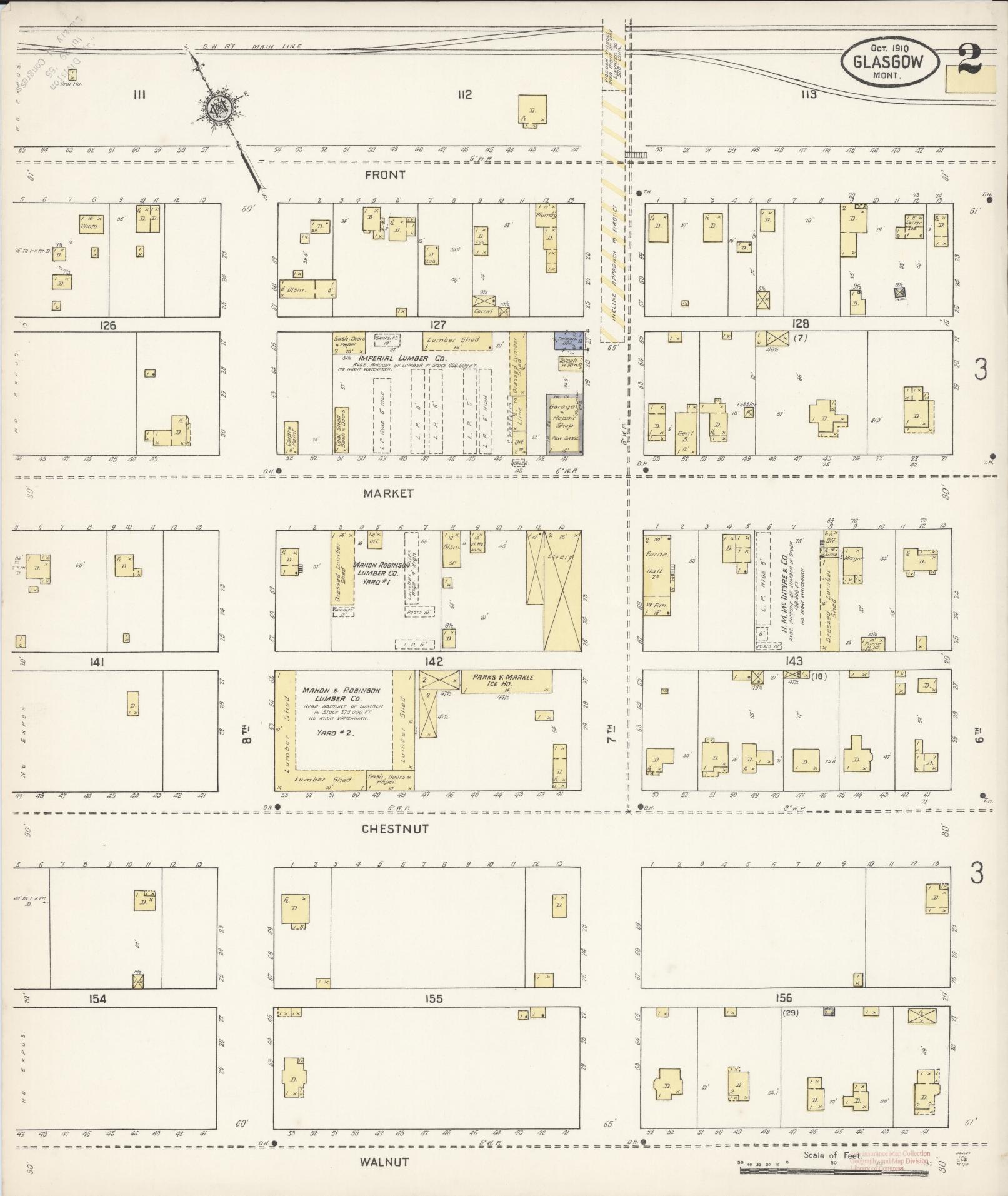 Sanborn Fire Insurance Map from Glasgow, Valley County, Montana (1910), Sheet #0002 - Historic Sanborn Fire Insurance Map Print, vintage old map wall art, antique decor, genealogy gift, Montana Montana map