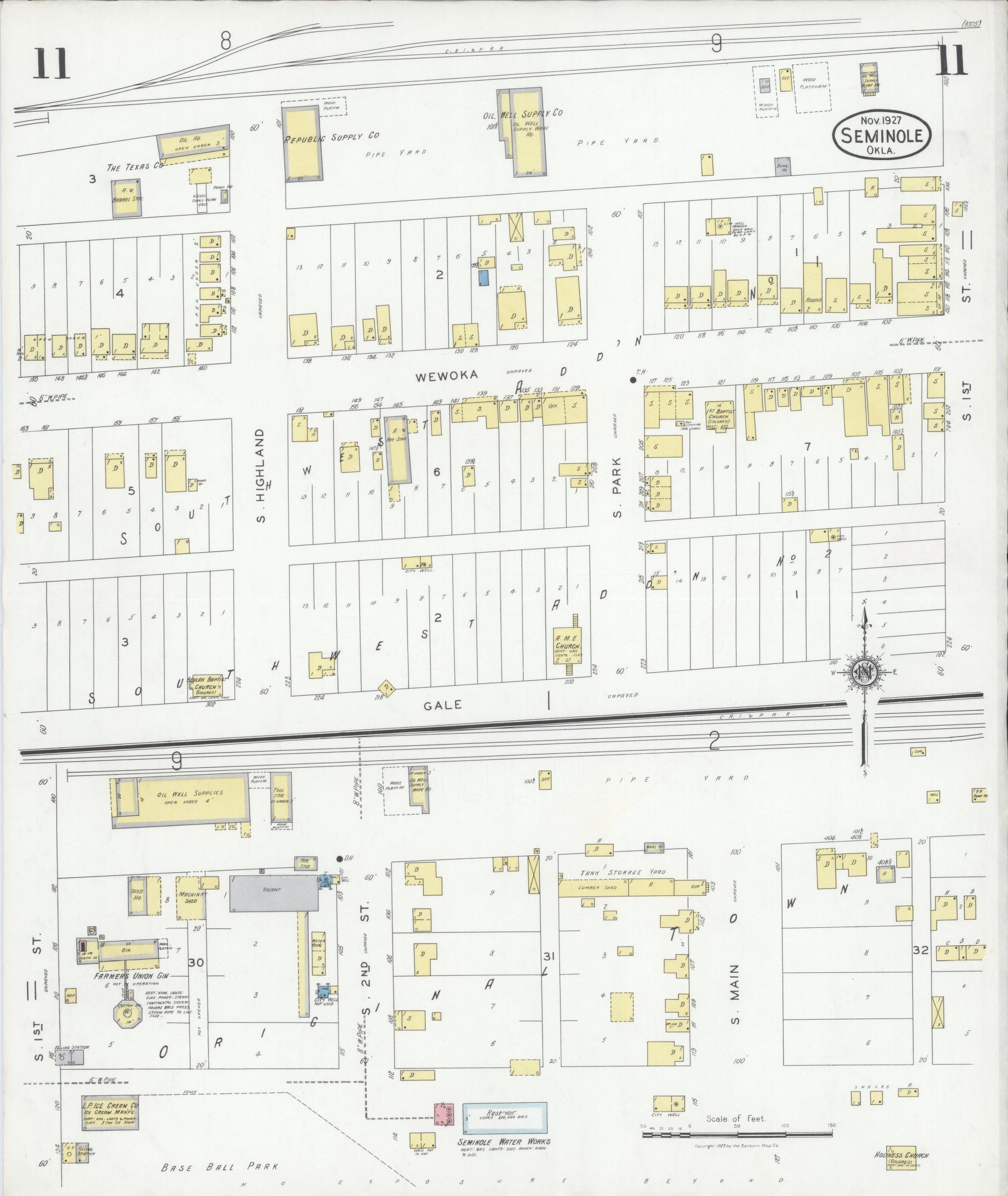 Sanborn Fire Insurance Map from Seminole, Seminole County, Oklahoma (1927), Sheet #0011 - Complete Map Set gallery image, historic Sanborn map, vintage wall art, Oklahoma Oklahoma