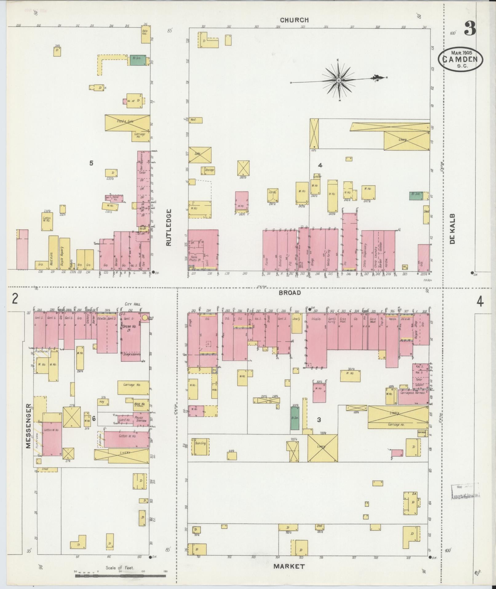Sanborn Fire Insurance Map from Camden, Kershaw County, South Carolina (1905), Sheet #0003 - Historic Sanborn Fire Insurance Map Print, vintage old map wall art, antique decor, genealogy gift, South Carolina South Carolina map