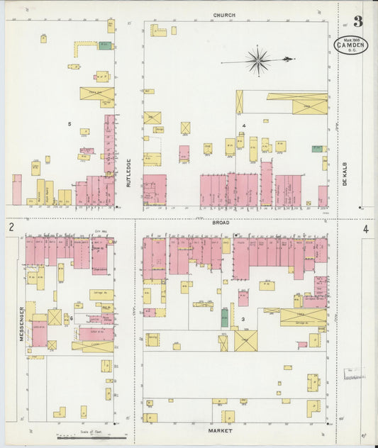 Sanborn Fire Insurance Map from Camden, Kershaw County, South Carolina (1905), Sheet #0003 - Historic Sanborn Fire Insurance Map Print, vintage old map wall art, antique decor, genealogy gift, South Carolina South Carolina map