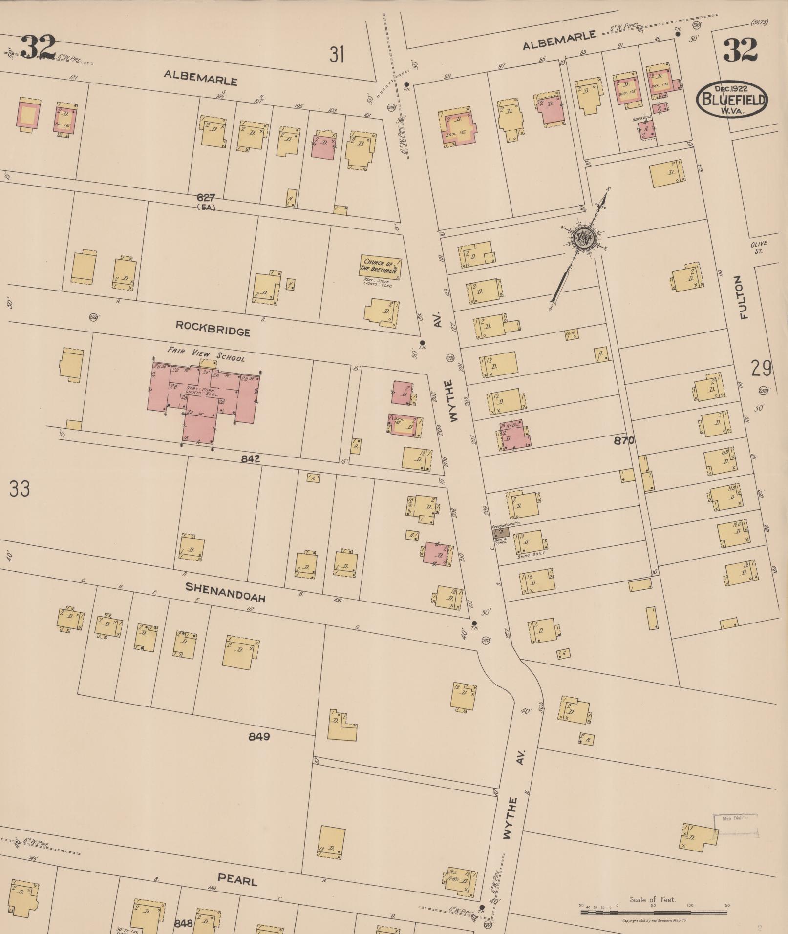 Sanborn Fire Insurance Map from Bluefield, Mercer County, West Virginia (1922), Sheet #0032 - Historic Sanborn Fire Insurance Map Print, vintage old map wall art, antique decor, genealogy gift, West Virginia West Virginia map