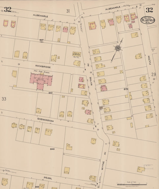 Sanborn Fire Insurance Map from Bluefield, Mercer County, West Virginia (1922), Sheet #0032 - Historic Sanborn Fire Insurance Map Print, vintage old map wall art, antique decor, genealogy gift, West Virginia West Virginia map