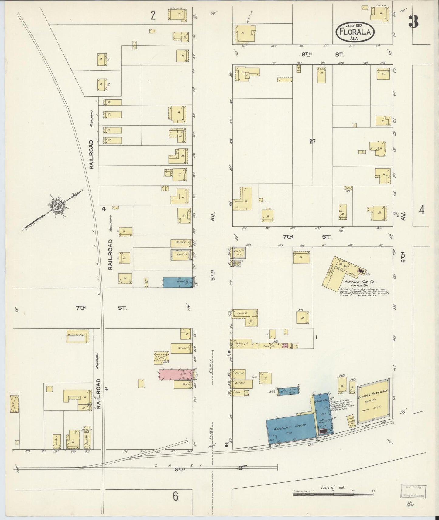 Sanborn Fire Insurance Map from Florala, Covington County, Alabama (1913), Sheet #0003 - Complete Map Set gallery image, historic Sanborn map, vintage wall art, Alabama Alabama