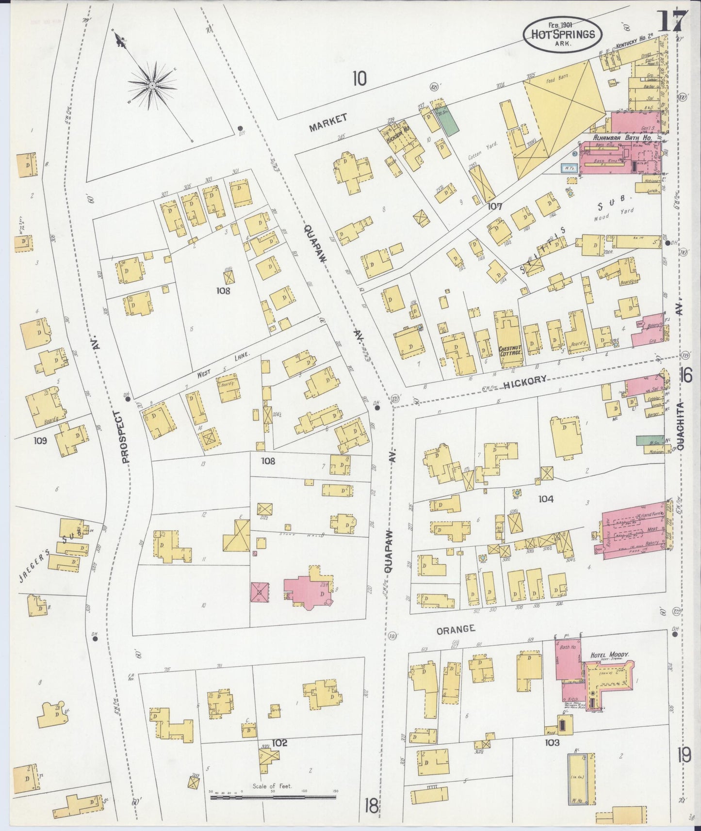 Sanborn Fire Insurance Map from Hot Springs, Garland County, Arkansas (1901), Sheet #0017 - Complete Map Set gallery image, historic Sanborn map, vintage wall art, Arkansas Arkansas