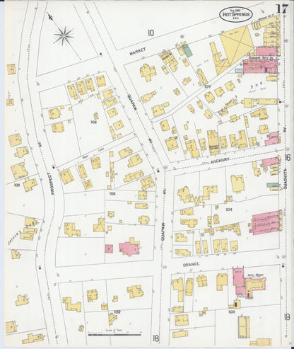 Sanborn Fire Insurance Map from Hot Springs, Garland County, Arkansas (1901), Sheet #0017 - Complete Map Set gallery image, historic Sanborn map, vintage wall art, Arkansas Arkansas