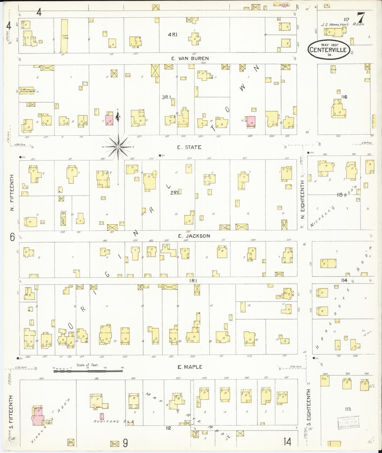Sanborn Fire Insurance Map from Centerville, Appanoose County, Iowa (1907), Sheet #0007 - Historic Sanborn Fire Insurance Map Print, vintage old map wall art