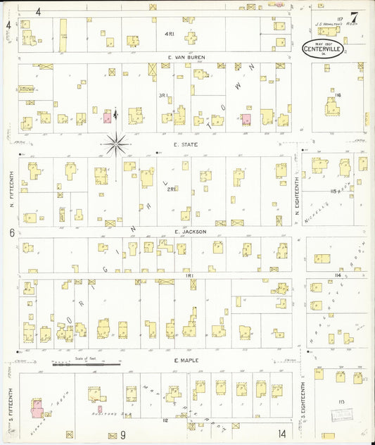 Sanborn Fire Insurance Map from Centerville, Appanoose County, Iowa (1907), Sheet #0007 - Historic Sanborn Fire Insurance Map Print, vintage old map wall art