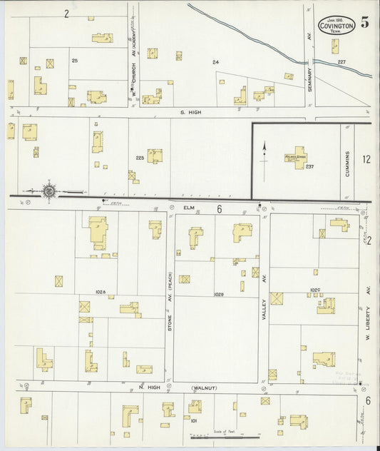 Sanborn Fire Insurance Map from Covington, Tipton County, Tennessee (1916), Sheet #0005 - Historic Sanborn Fire Insurance Map Print, vintage old map wall art, antique decor, genealogy gift, Tennessee Tennessee map