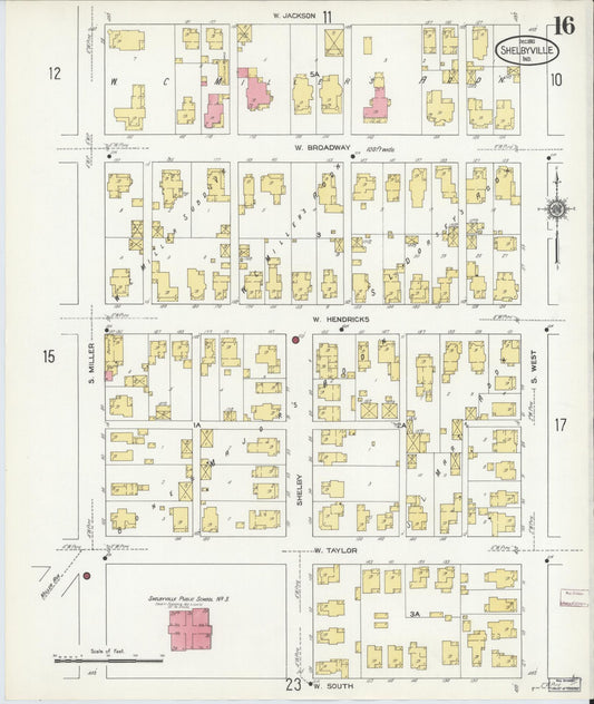 Sanborn Fire Insurance Map from Shelbyville, Shelby County, Indiana (1910), Sheet #0016 - Historic Sanborn Fire Insurance Map Print, vintage old map wall art, antique decor, genealogy gift, Indiana Indiana map