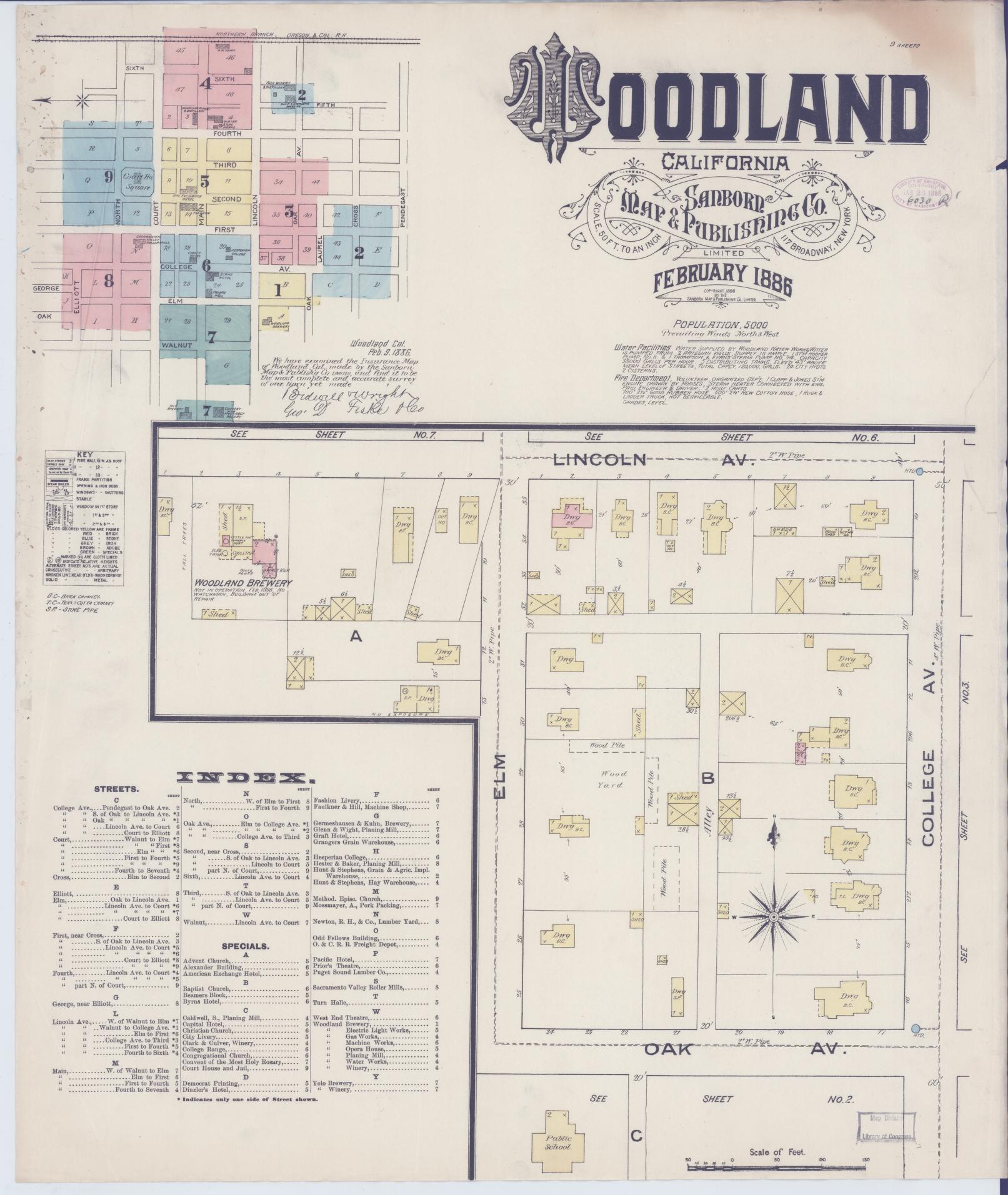 Sanborn Fire Insurance Map from Woodland, Yolo County, California (1886), Sheet #0001 - Complete Map Set gallery image, historic Sanborn map, vintage wall art, California California
