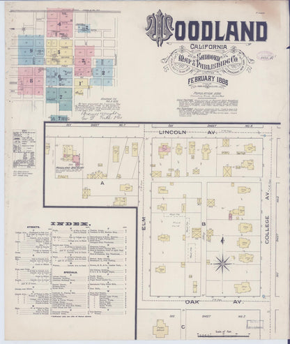 Sanborn Fire Insurance Map from Woodland, Yolo County, California (1886), Sheet #0001 - Complete Map Set gallery image, historic Sanborn map, vintage wall art, California California