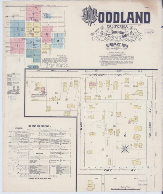 Sanborn Fire Insurance Map from Woodland, Yolo County, California (1886), Sheet #0001 - Complete Map Set gallery image, historic Sanborn map, vintage wall art, California California