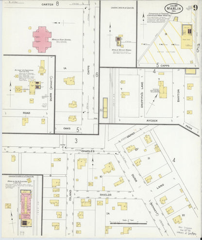 Sanborn Fire Insurance Map from Marlin, Falls County, Texas (1909), Sheet #0009 - Historic Sanborn Fire Insurance Map Print, vintage old map wall art, antique decor, genealogy gift, Texas Texas map