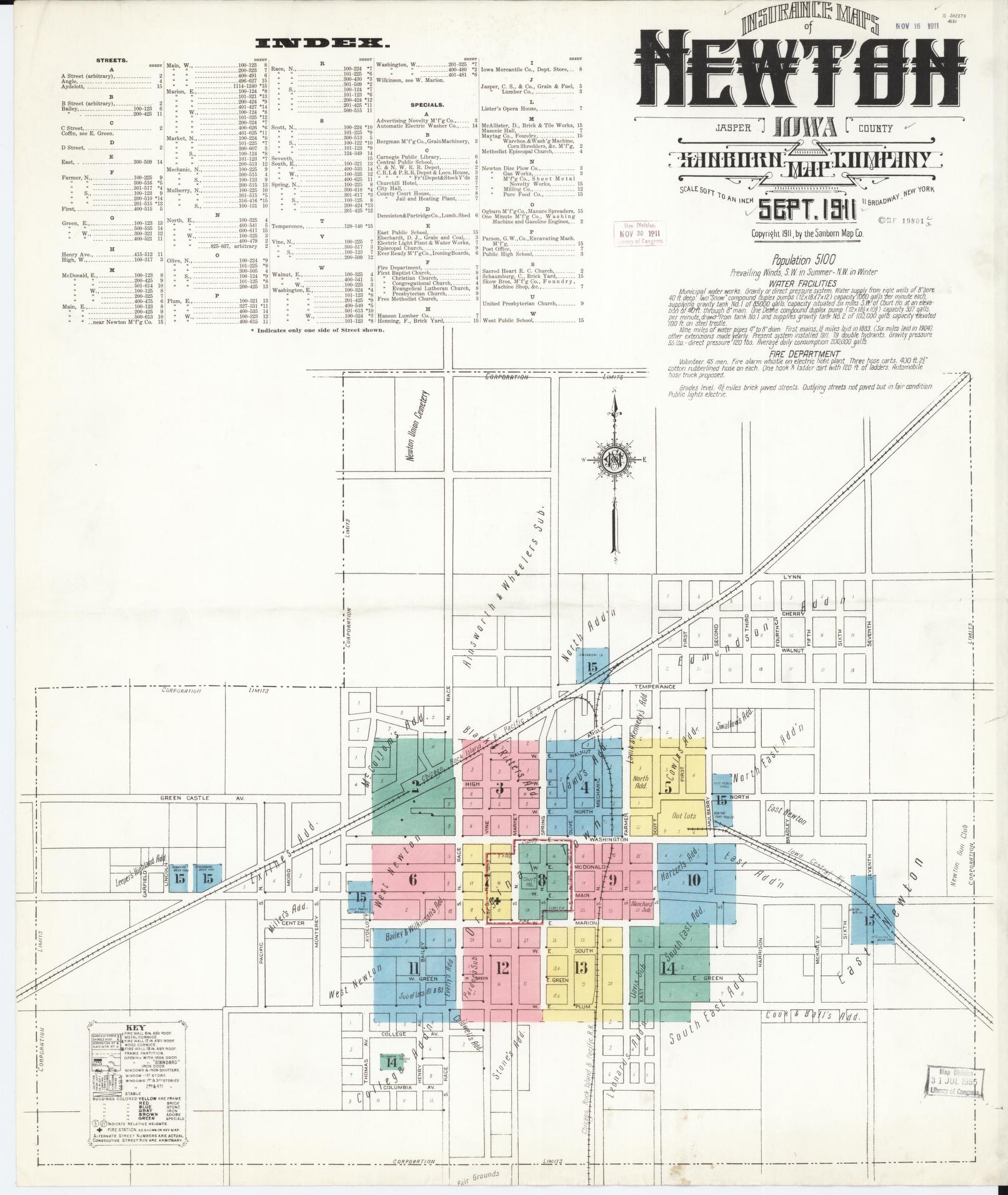 Sanborn Fire Insurance Map from Newton, Jasper County, Iowa (1911), Sheet #0001 - Historic Sanborn Fire Insurance Map Print