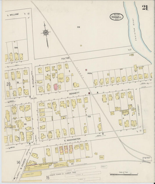 Sanborn Fire Insurance Map from Hornell, Steuben County, New York (1915), Sheet #0021 - Historic Sanborn Fire Insurance Map Print, vintage old map wall art, antique decor, genealogy gift, New York New York map