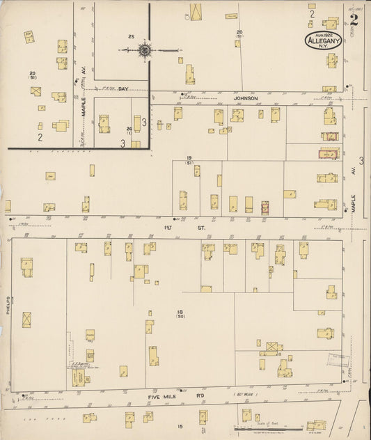 Sanborn Fire Insurance Map from Allegany, Cattaraugus County, New York (1922), Sheet #0002 - Historic Sanborn Fire Insurance Map Print, vintage old map wall art, antique decor, genealogy gift, New York New York map