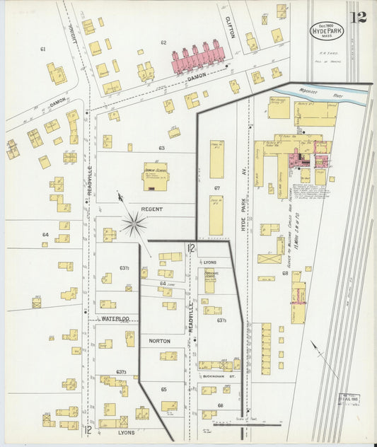 Sanborn Fire Insurance Map from Hyde Park, Norfolk County, Massachusetts (1900), Sheet #0012 - Historic Sanborn Fire Insurance Map Print, vintage old map wall art, antique decor, genealogy gift, Massachusetts Massachusetts map