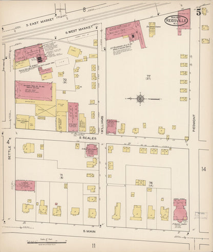 Sanborn Fire Insurance Map from Reidsville, Rockingham County, North Carolina (1922), Sheet #0005 - Historic Sanborn Fire Insurance Map Print, vintage old map wall art, antique decor, genealogy gift, North Carolina North Carolina map