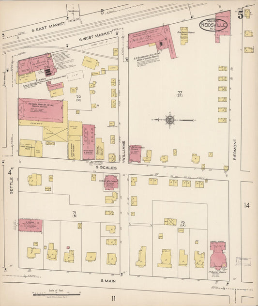Sanborn Fire Insurance Map from Reidsville, Rockingham County, North Carolina (1922), Sheet #0005 - Historic Sanborn Fire Insurance Map Print, vintage old map wall art, antique decor, genealogy gift, North Carolina North Carolina map