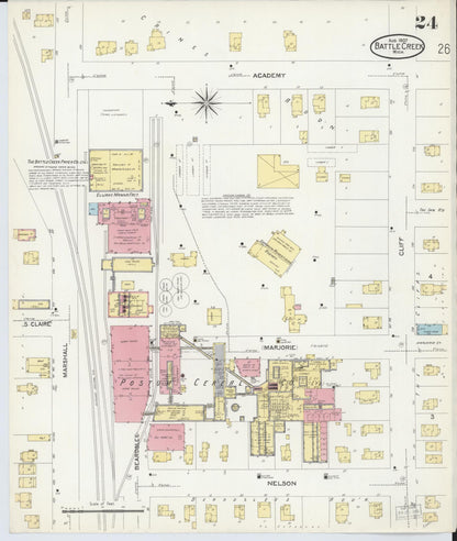 Sanborn Fire Insurance Map from Battle Creek, Calhoun County, Michigan (1907), Sheet #0024 - Complete Map Set gallery image, historic Sanborn map, vintage wall art, Michigan Michigan