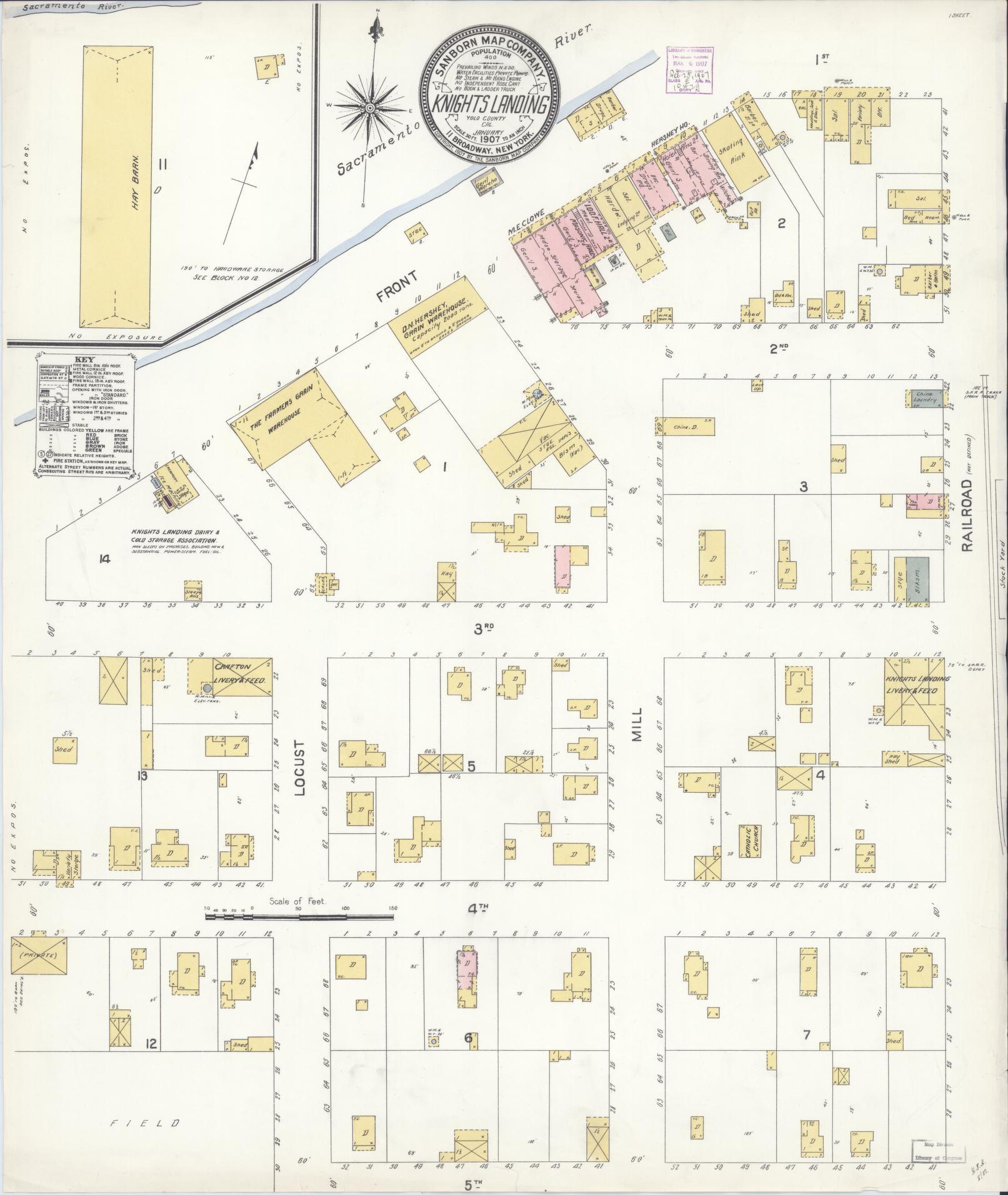 Sanborn Fire Insurance Map from Knights Landing, Yolo County, California (1907), Sheet #0001 - Historic Sanborn Fire Insurance Map Print, vintage old map wall art, antique decor, genealogy gift, California California map