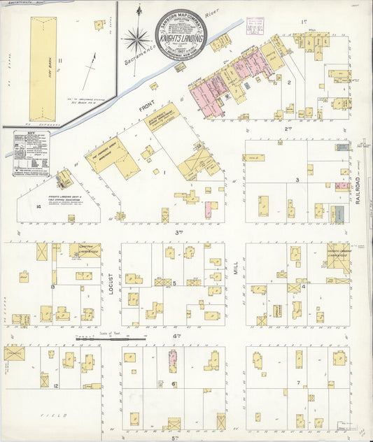 Sanborn Fire Insurance Map from Knights Landing, Yolo County, California (1907), Sheet #0001 - Historic Sanborn Fire Insurance Map Print, vintage old map wall art, antique decor, genealogy gift, California California map