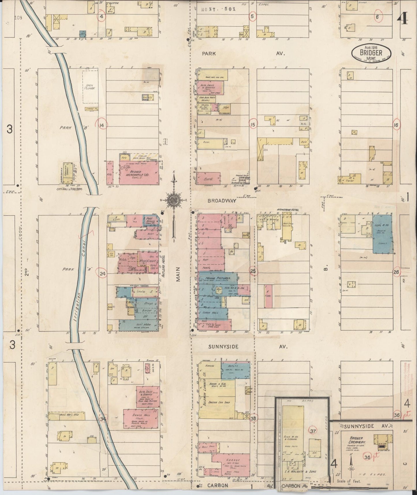 Sanborn Fire Insurance Map from Bridger, Carbon County, Montana (1940), Sheet #0004 - Historic Sanborn Fire Insurance Map Print, vintage old map wall art, antique decor, genealogy gift, Montana Montana map