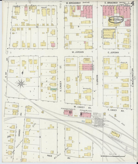 Sanborn Fire Insurance Map from Mount Vernon, Jefferson County, Illinois (1894), Sheet #0004 - Historic Sanborn Fire Insurance Map Print, vintage old map wall art, antique decor, genealogy gift, Illinois Illinois map