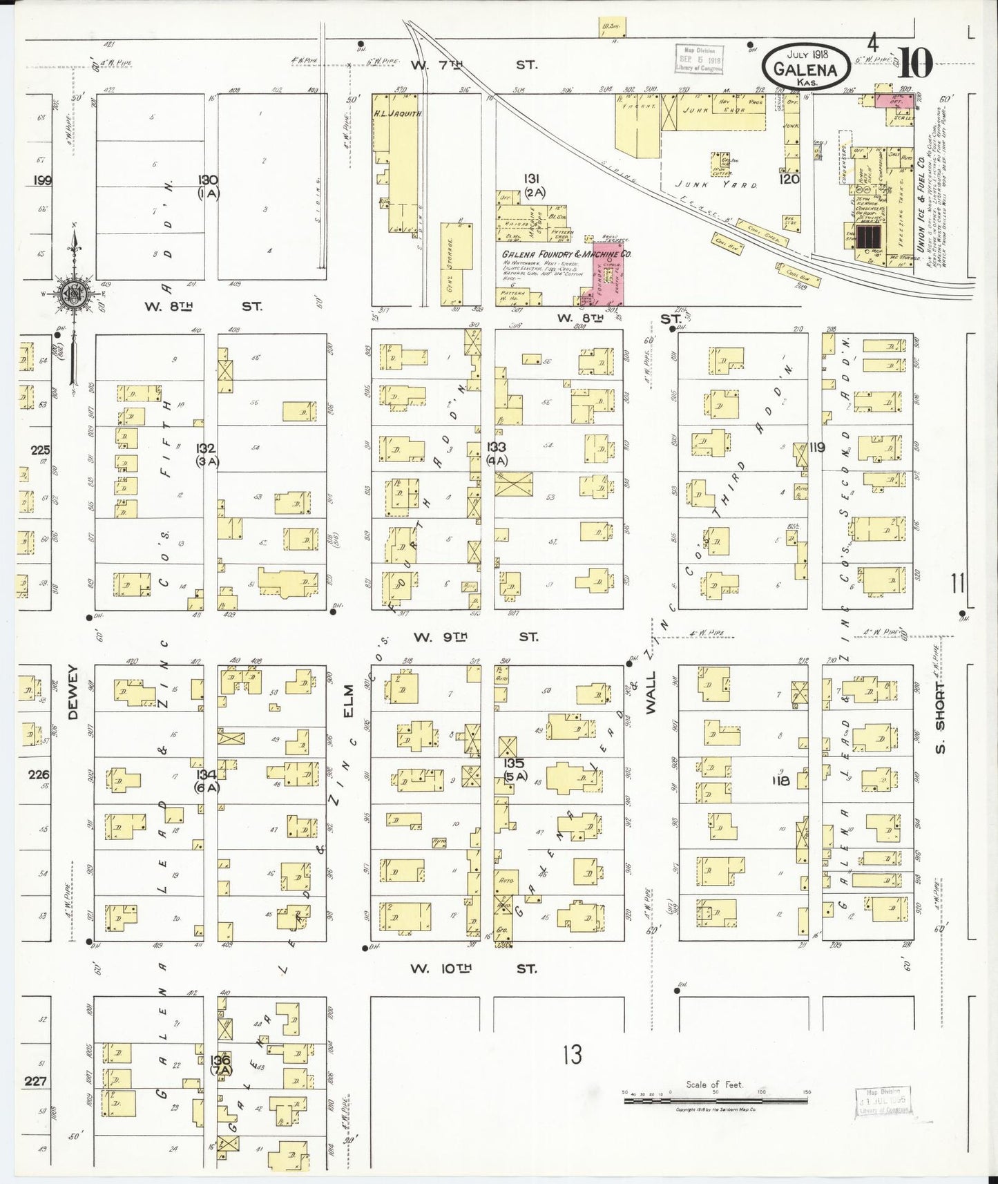 Sanborn Fire Insurance Map from Galena, Cherokee County, Kansas (1918), Sheet #0010 - Complete Map Set gallery image, historic Sanborn map, vintage wall art, Kansas Kansas