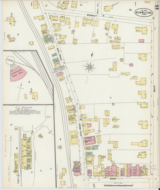 Sanborn Fire Insurance Map from New Milford, Litchfield County, Connecticut (1897), Sheet #0002 - Historic Sanborn Fire Insurance Map Print, vintage old map wall art, antique decor, genealogy gift, Connecticut Connecticut map