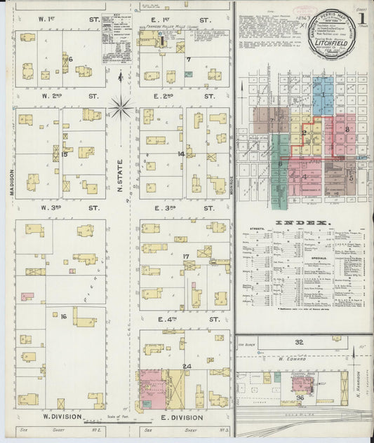 Sanborn Fire Insurance Map from Litchfield, Montgomery County, Illinois (1892), Sheet #0001 - Historic Sanborn Fire Insurance Map Print, vintage old map wall art, antique decor, genealogy gift, Illinois Illinois map