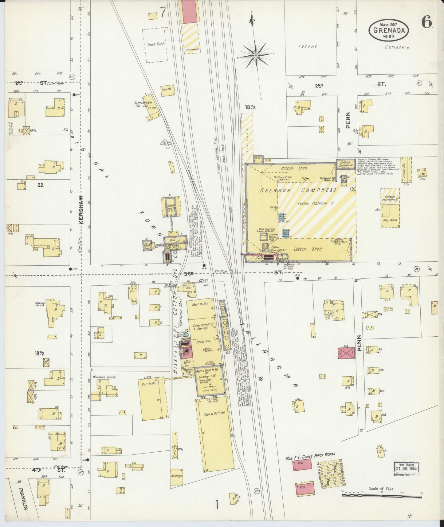 Sanborn Fire Insurance Map from Grenada, Grenada County, Mississippi (1907), Sheet #0006 - Complete Map Set gallery image, historic Sanborn map, vintage wall art, Mississippi Mississippi