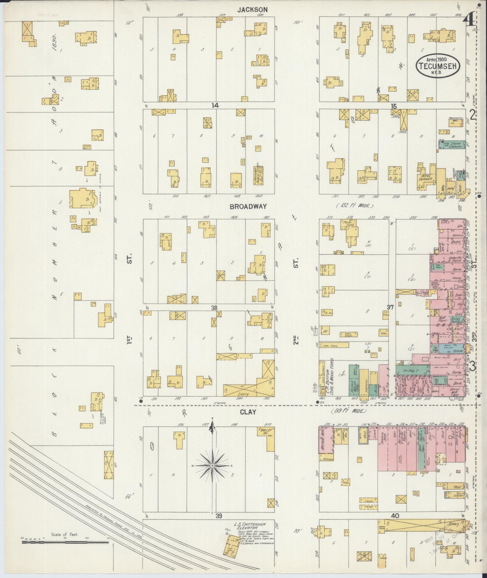 Sanborn Fire Insurance Map from Tecumseh, Johnson County, Nebraska (1900), Sheet #0004 - Historic Sanborn Fire Insurance Map Print, vintage old map wall art, antique decor, genealogy gift, Nebraska Nebraska map