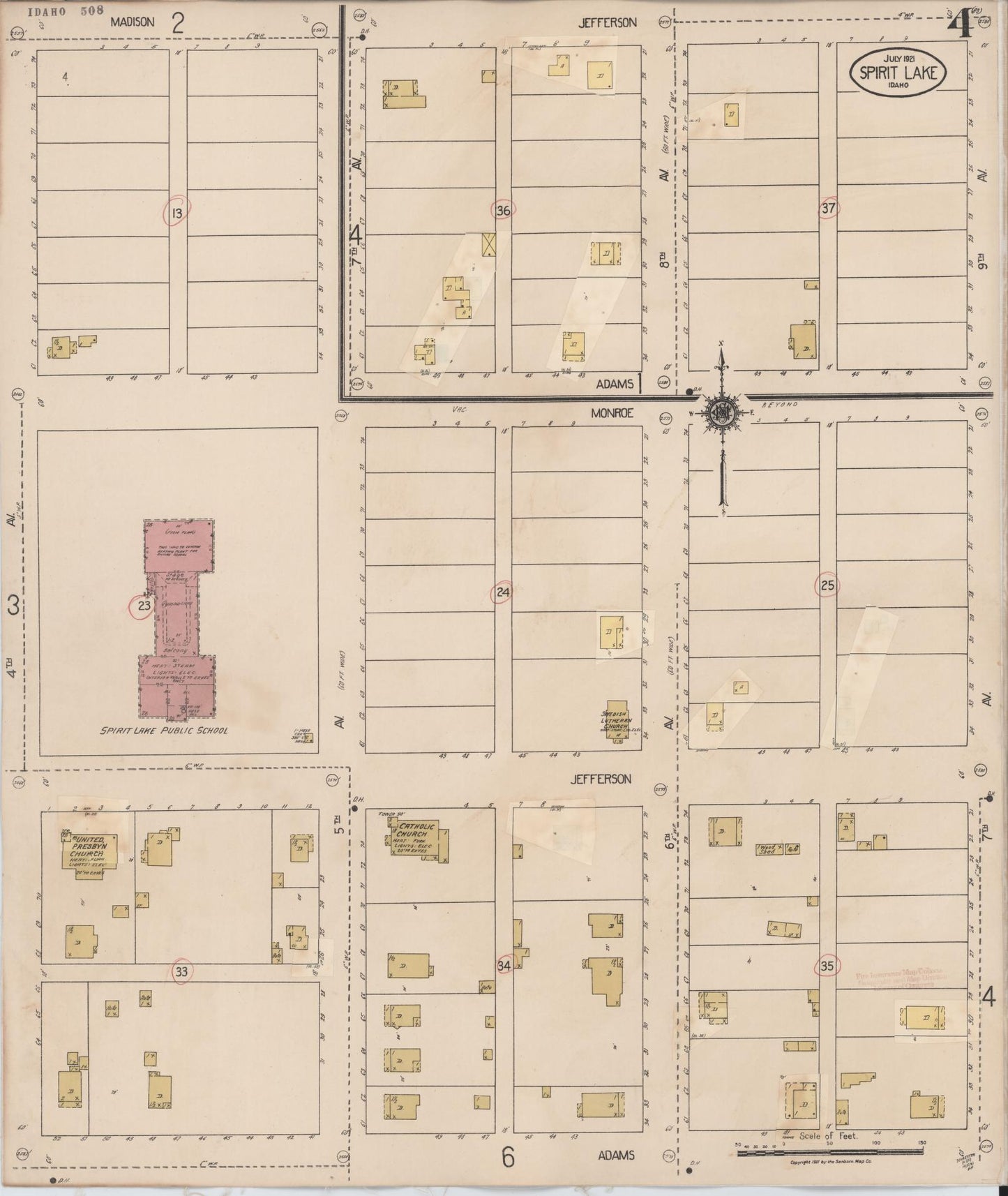 Sanborn Fire Insurance Map from Spirit Lake, Kootenai County, Idaho (1932), Sheet #0004 - Historic Sanborn Fire Insurance Map Print, vintage old map wall art, antique decor, genealogy gift, Idaho Idaho map