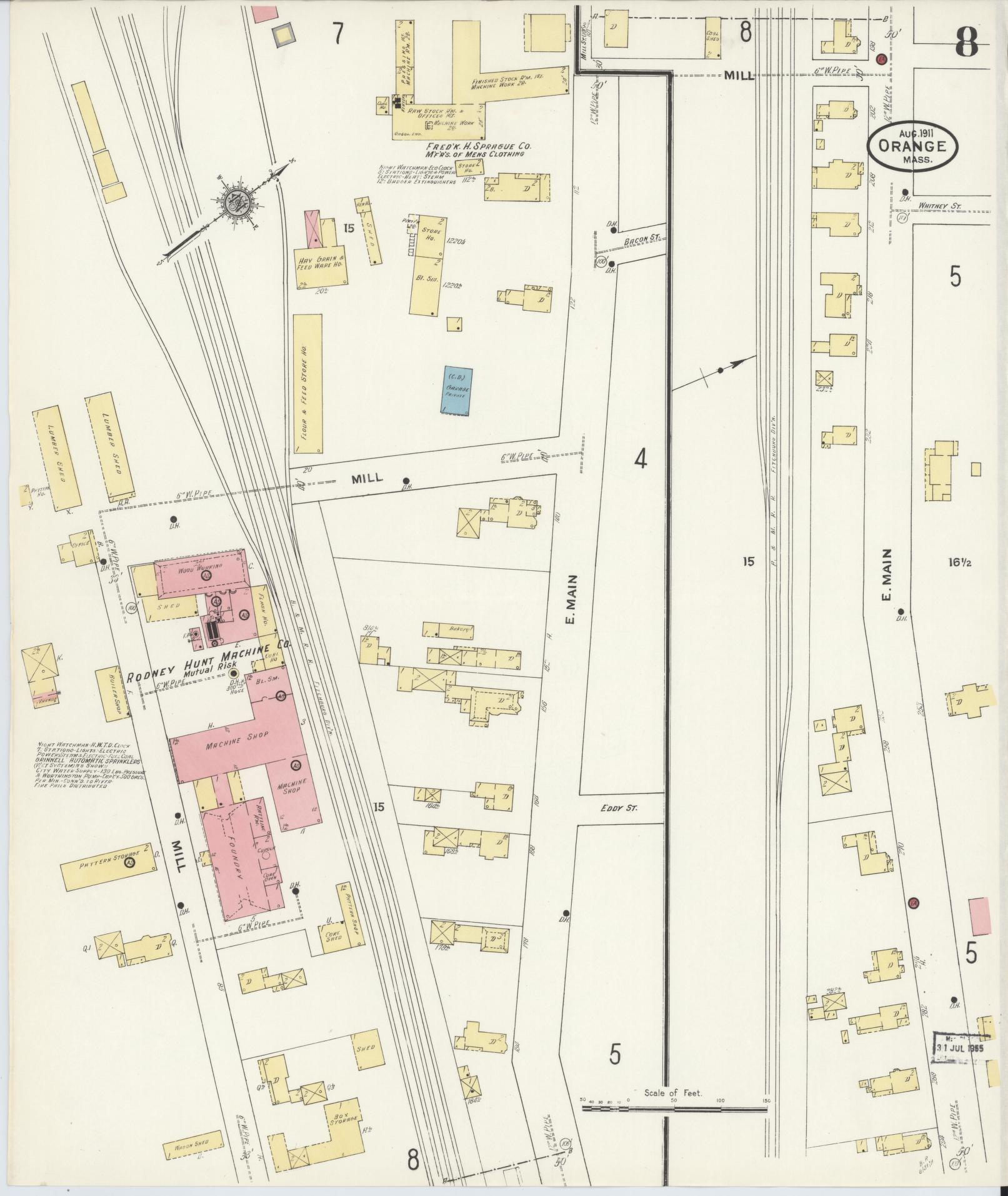 Sanborn Fire Insurance Map from Orange, Franklin County, Massachusetts (1911), Sheet #0008 - Complete Map Set gallery image, historic Sanborn map, vintage wall art, Massachusetts Massachusetts