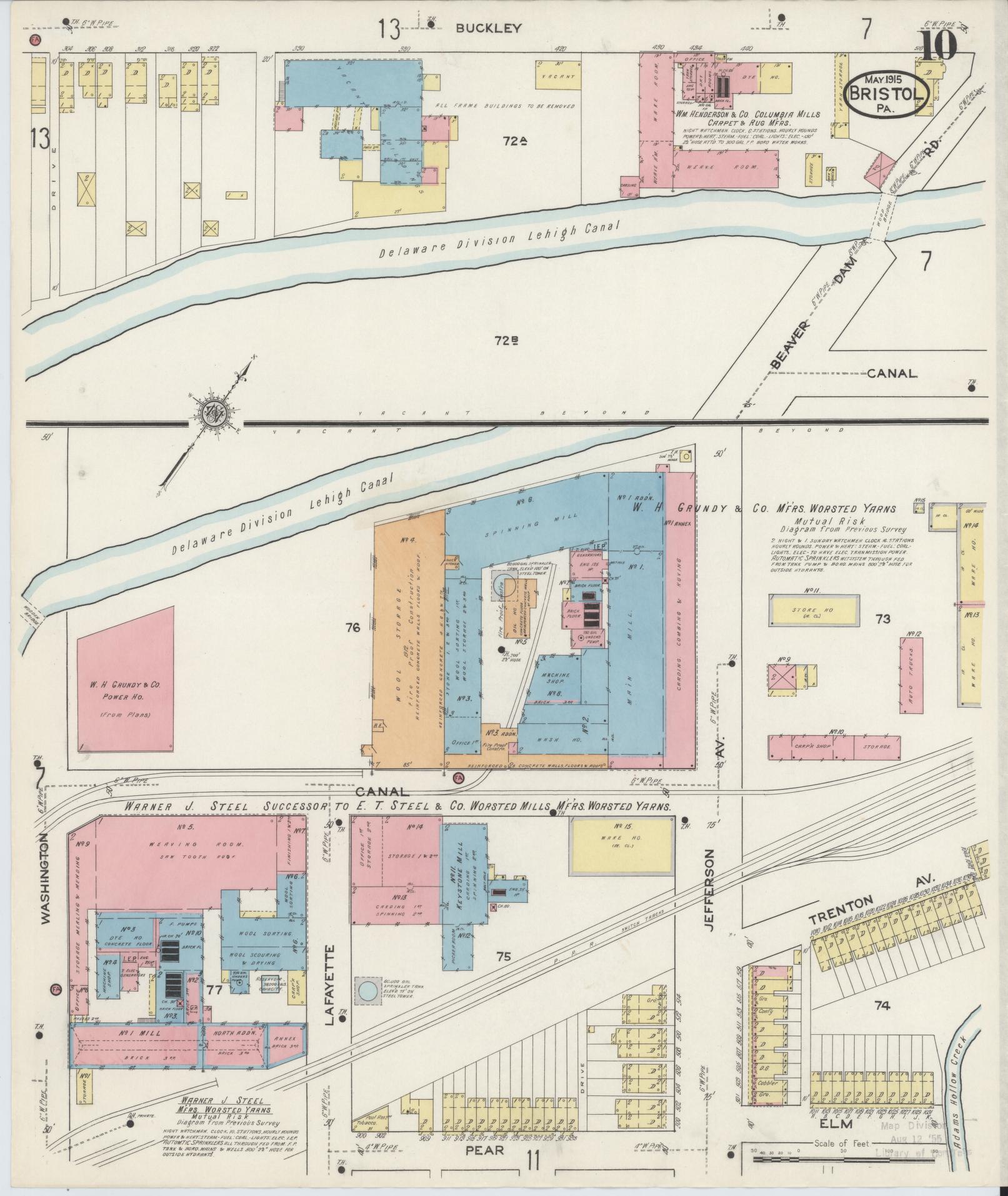 Sanborn Fire Insurance Map from Bristol, Bucks County, Pennsylvania (1915), Sheet #0010 - Historic Sanborn Fire Insurance Map Print, vintage old map wall art, antique decor, genealogy gift, Pennsylvania Pennsylvania map