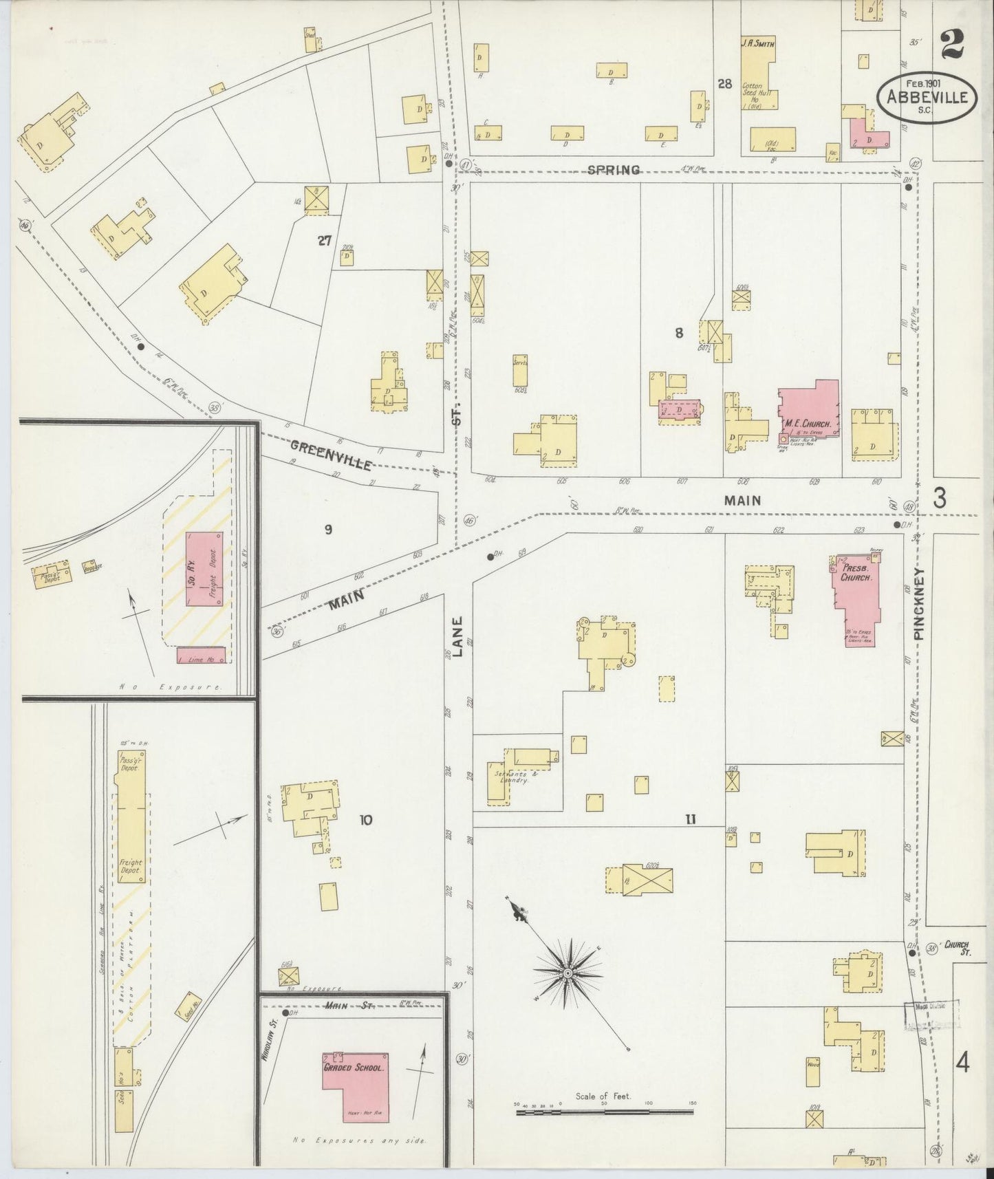Sanborn Fire Insurance Map from Abbeville, Abbeville County, South Carolina (1901), Sheet #0002 - Complete Map Set gallery image, historic Sanborn map, vintage wall art, South Carolina South Carolina