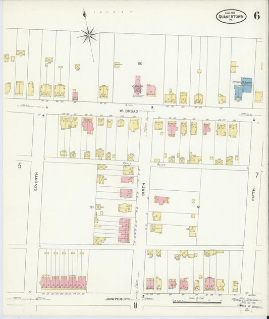 Sanborn Fire Insurance Map from Quakertown, Bucks County, Pennsylvania (1909), Sheet #0006 - Historic Sanborn Fire Insurance Map Print, vintage old map wall art, antique decor, genealogy gift, Pennsylvania Pennsylvania map