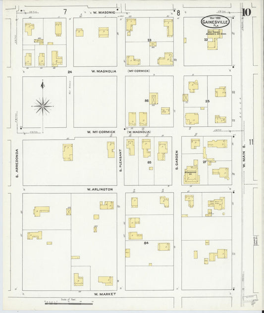 Sanborn Fire Insurance Map from Gainesville, Alachua County, Florida (1909), Sheet #0010 - Historic Sanborn Fire Insurance Map Print, vintage old map wall art, antique decor, genealogy gift, Florida Florida map