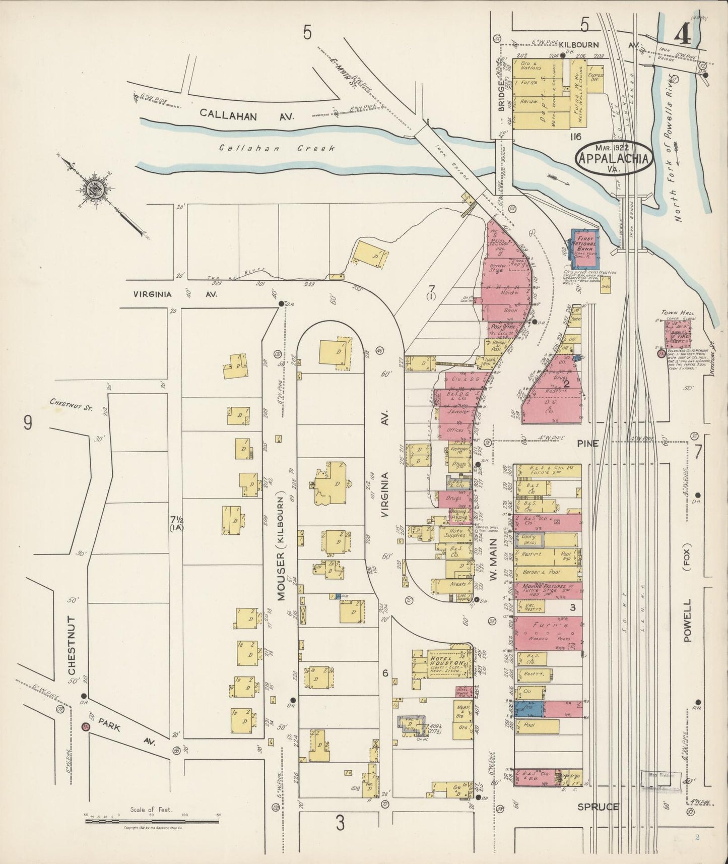 Sanborn Fire Insurance Map from Appalachia, Wise County, Virginia (1922), Sheet #0004 - Complete Map Set gallery image, historic Sanborn map, vintage wall art, Virginia Virginia