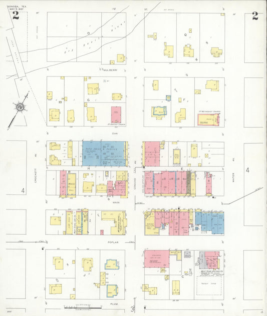 Sanborn Fire Insurance Map from Sonora, Sutton County, Texas (1937), Sheet #0002 - Historic Sanborn Fire Insurance Map Print, vintage old map wall art, antique decor, genealogy gift, Texas Texas map