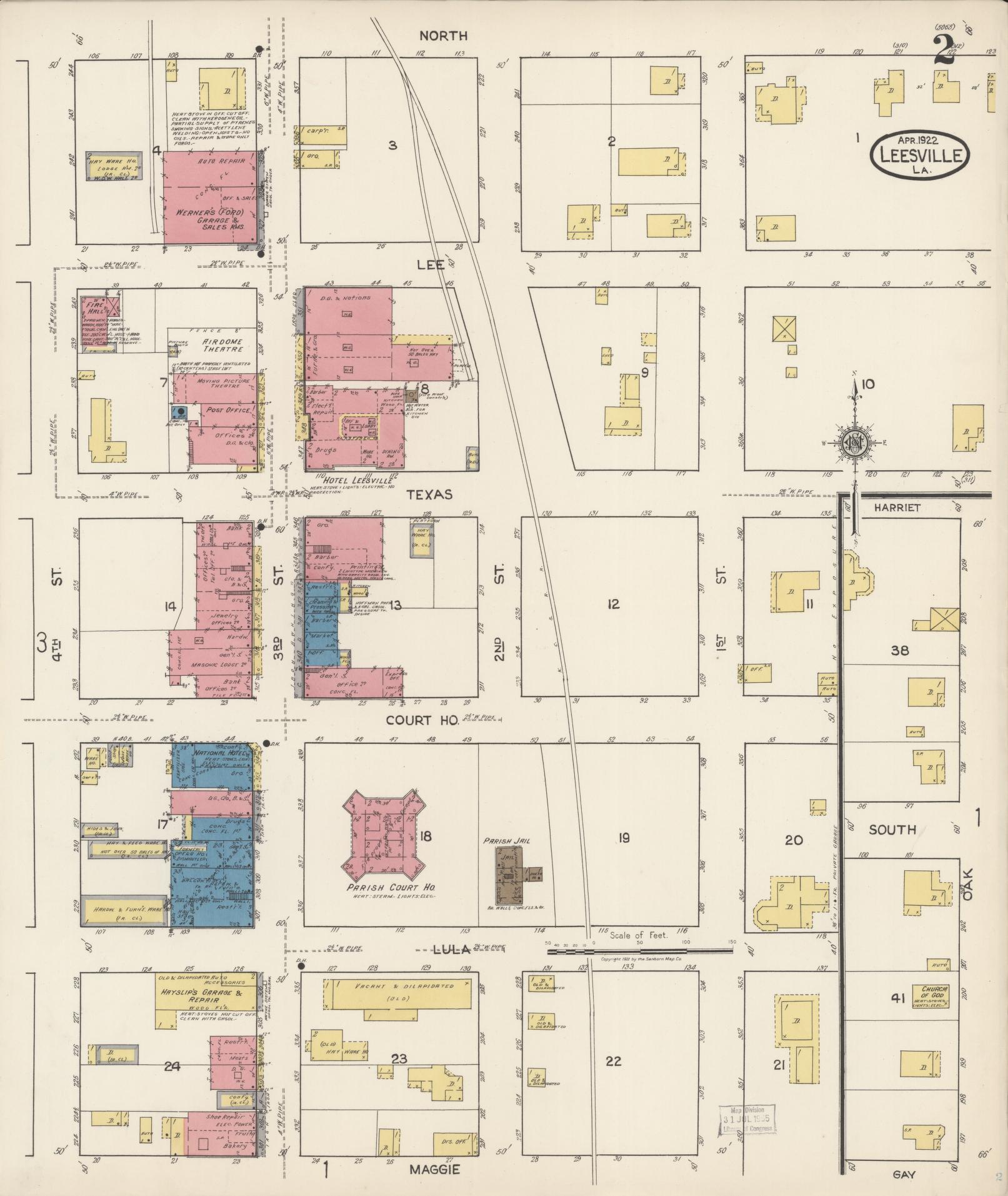 Sanborn Fire Insurance Map from Leesville, Vernon Parish, Louisiana (1922), Sheet #0002 - Complete Map Set gallery image, historic Sanborn map, vintage wall art, Louisiana Louisiana