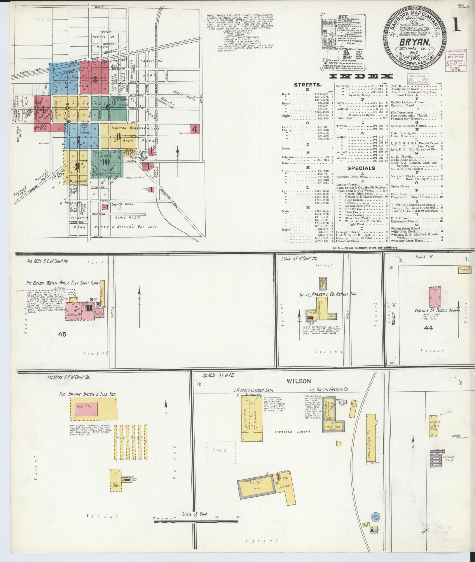 Sanborn Fire Insurance Map from Bryan, Williams County, Ohio (1905), Sheet #0001 - Complete Map Set gallery image, historic Sanborn map, vintage wall art, Ohio Ohio